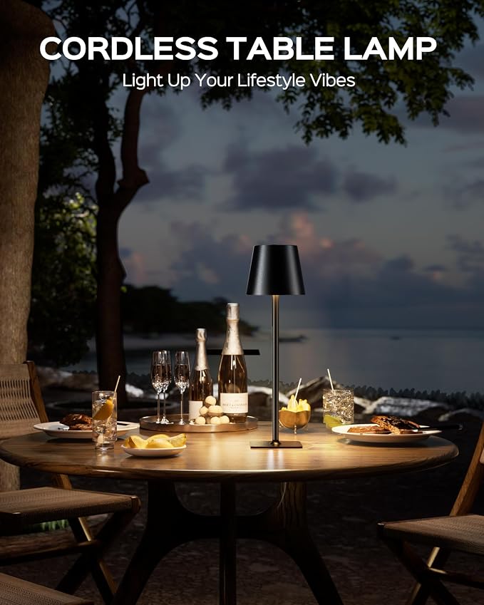 JACKYLED Cordless Table Lamps Rechargeable, 3 Adjustable Height, 5000 Capactiy Operated, 3 Colors Smooth Dimming, Portable LE