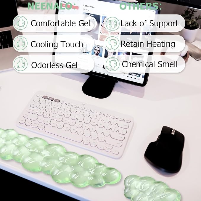 Gel Cloud Wrist Rest Keyboard, Cute Wrist Rest for Computer Keyboard, Green | Ergonomic Keyboard and Mouse Wrist Rest Set, Typing Pain Relief, Cooling Gel, Suitable for Office, Home, Computer, Gaming