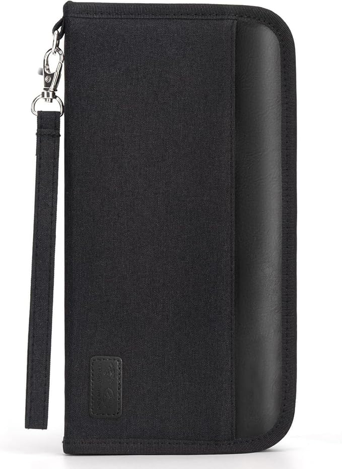 Passport Holder Family, RFID Blocking Travel Passport Wallet for 4-6 Women Men, Waterproof Travel Document Organizer Credit Cards Case, Portable Passport Bag with Zipper Pocket (Black)