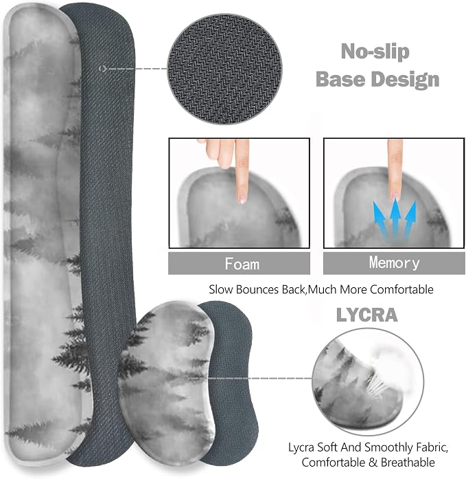 ToLuLu Extended Gaming Mouse Pad, Ergonomic Keyboard Mouse Wrist Rest Set | Large Desk Mat with Stitched Edges, Non-Slip Base Memory Foam Support Mousepad for Home Office Game Study, Tree Forests