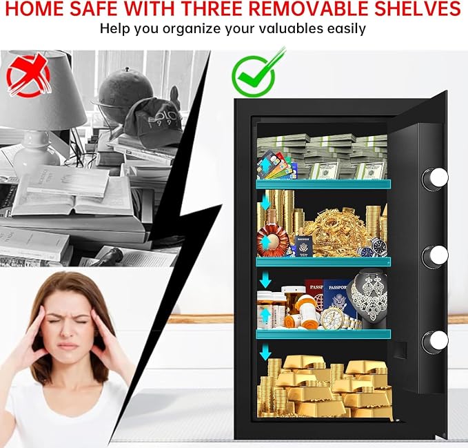 5.1 Cuft Home Safes Water and Fireproof, Large Safety Box Fireproof Waterproof with Electronic Keypad and Spare Key, Fire Proof Safe for Home Documents, Floor Personal Safe for Money Medicine