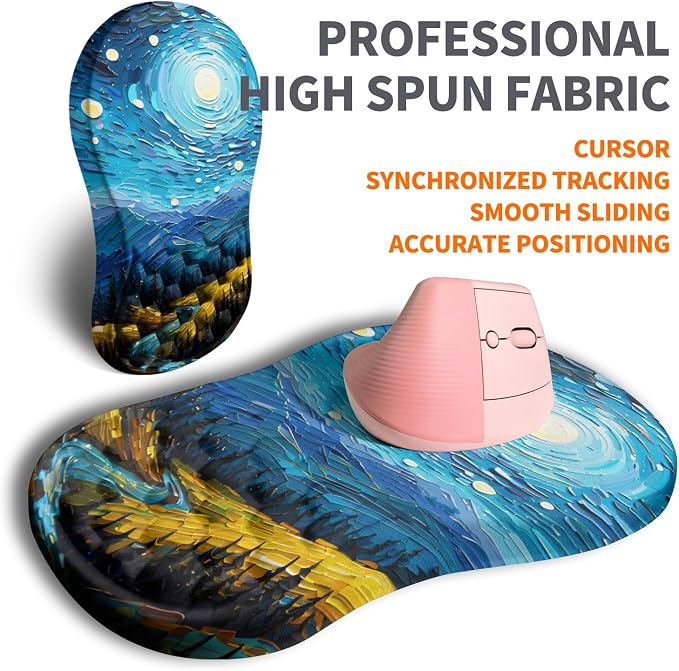 Ergonomic Joint Wrist Support Mouse Pad with Memory Foam Cushion Massage Bump, Carpal Tunnel Pain Relief Mousepad Slope Design for Wrist Rest, 11.8x7.9 in, Starry Night