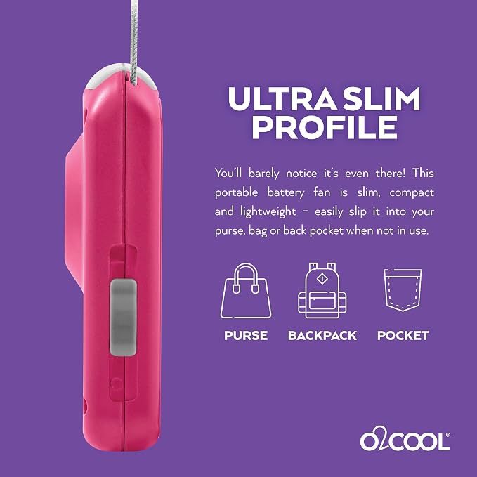 O2COOL Deluxe Necklace Fan Adjustable Lanyard Wearable Fan Pink | Yes