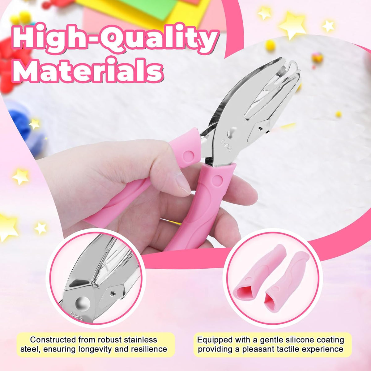 UCEC Heart+Star Hole Punchers, Hole Puncher Single, Handheld Paper Hole Punches, 1/4" Heart Star Hole Punch of School Supplies Metal Hole Punch Tool with Soft-Handled for Clothing Ticket DIY Craft