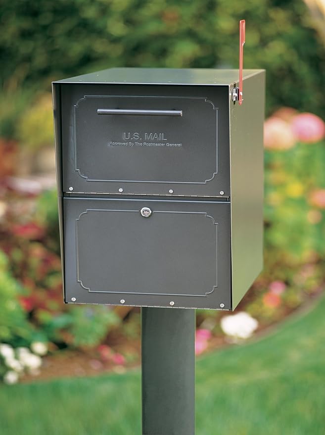 Architectural Mailboxes 6200Z-10 Oasis Classic Locking Post Mount Mailbox, 18"D x 11.5"W x 14"H ,Graphite Bronze