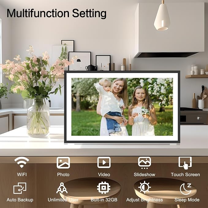 Frameo Digital Picture Frame 15.6 Inch, WiFi Smart Photo Frame with 32GB Storage, 1920x1080 IPS HD Touchscreen, Wall Mount & Tabletop, Share Pictures & Videos Instantly, for Mom