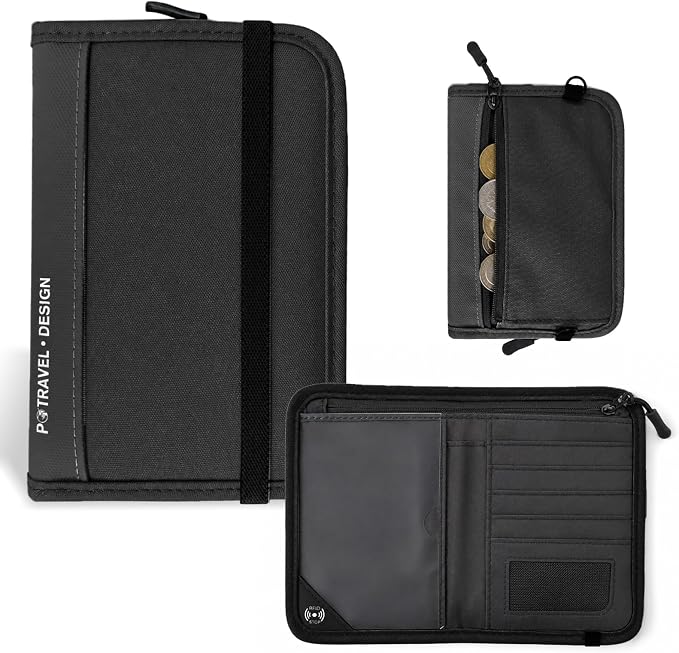 P.travel Passport Holder for Travel, RFID Blocking Passport Wallet with Adjustable Shoulder Strap, Holds 3 Passports, 4 Card Slots & AirTag Slot, Lightweight Travel Essentials for Men & Women