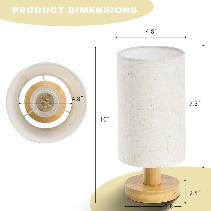 Bedside Lamps Set of 2, Bamboo Small Table Lamp for Nightstand | 10'' Minimalist Nightstand Lamps, Modern Desk Lamp for Bedroom, for Living Room, E26, Natural