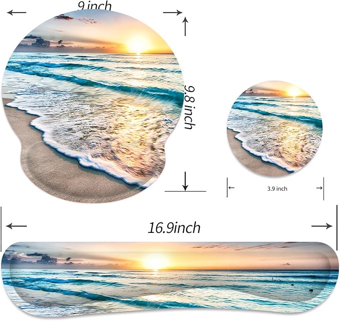 Ergonomic Mouse Pad with Wrist Rest and Keyboard Wrist Rest, Mousepad | Memory Foam Wrist Rest for Computer Keyboard, Pain Relief, Non-Slip Rubber Base, Mouse Pad Wrist Support for Gaming, Beach
