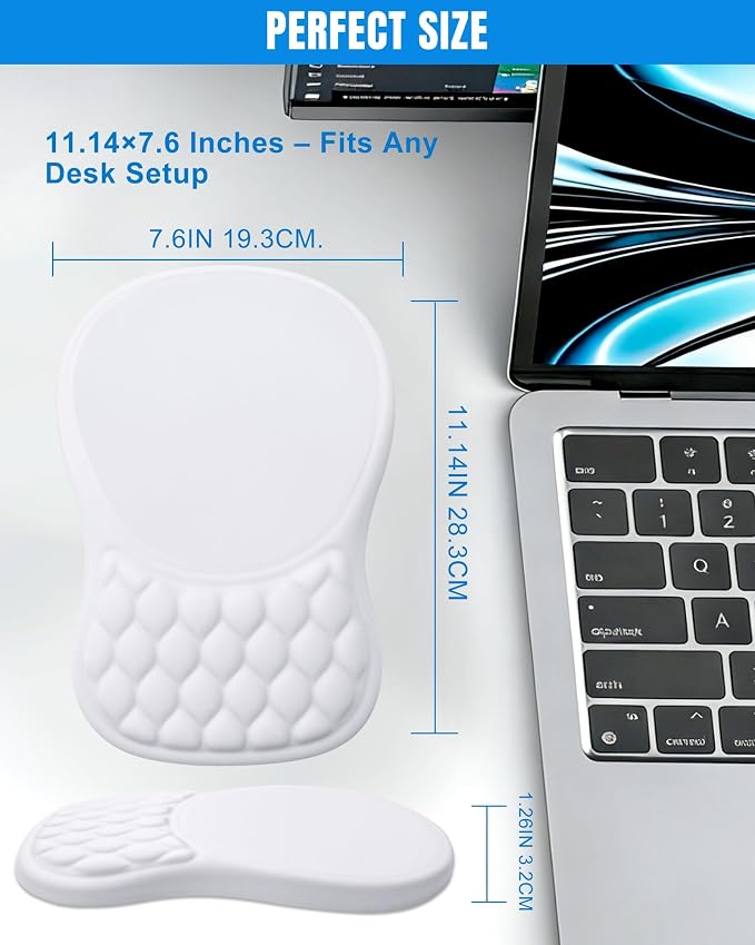 Ergonomic Mouse Pad with Sloped Memory Foam Wrist Rest | 3D Textured Wrist Cushion, Smooth Lycra Surface, Non-Slip PU Base, Comfortable Support for Office/Home Computer Desks
