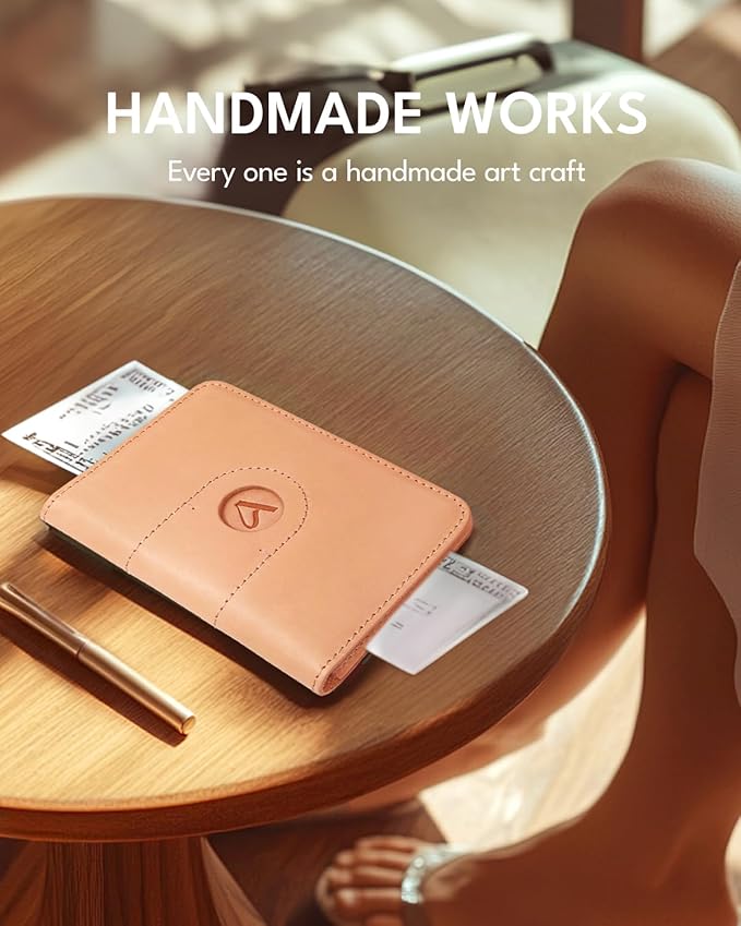 ALLIVE Passport Holder for Travel, Genuine Leather Passport Cover Wallet with AirTag Slot for Women and Men, Travel Must Haves Airport Essentials, Travel Gifts, Beige