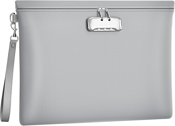 Fireproof Document Bag with Lock, ZOOPIP 14.6"x10.5" Fireproof and Waterproof Money Bag with Zipper Closure, Storage Pouch for A4 Letter Size Document, Cash, Cell Phone, Passport-Gray
