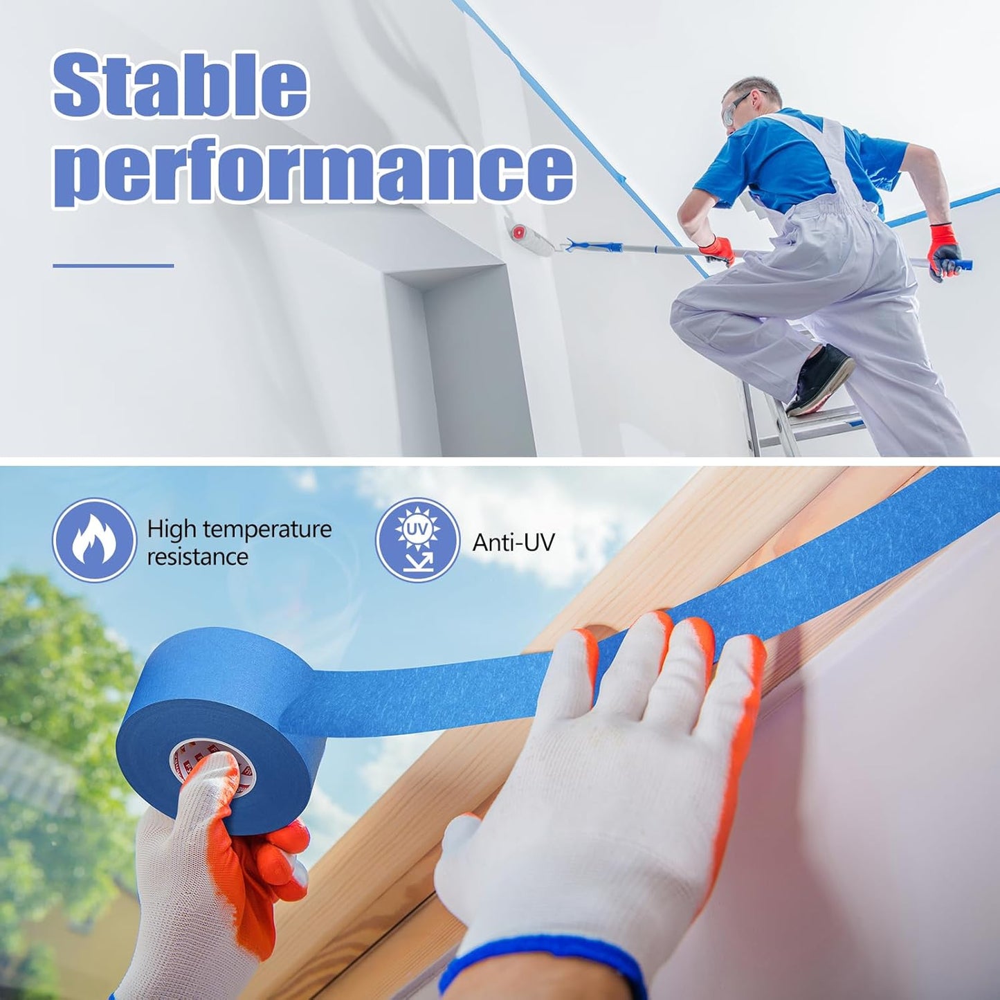 12 Rolls Blue Painters Tape 2 Inch Wide Painters Tape Bulk 1.89In × 660 Total Yd Multi-Purpose Blue Masking Tape for Wall Painting Color Separation Edge Repair Car