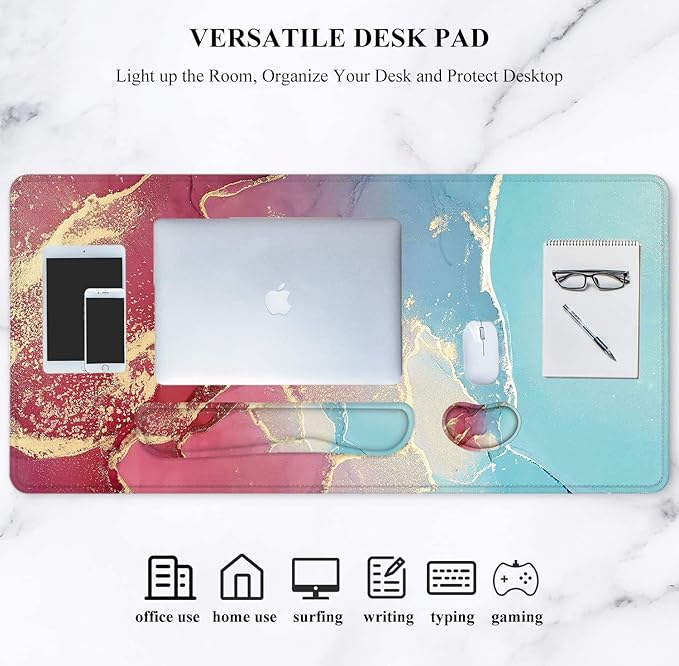 LATEEFAH Large Mouse Pad and Keyboard Wrist Rest, Desk Pad for Keyboard and Mouse, Extended Gaming Mouse Pad with Wrist Support, Waterproof Non-Slip Desk Mouse Mat for Office, Home