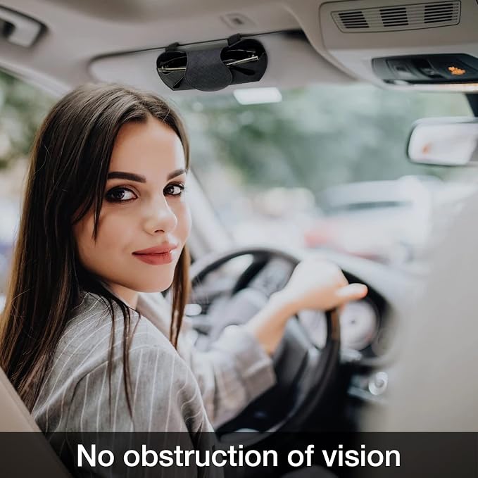 KINIVA Sunglasses Holder for Car Visor PU Leather Glasses Case with Clips for Car Visor Automotive Interior Visor Accessories Apply to All Car Models (Black)