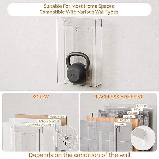 Acrylic Glove Box Holder Wall Mount With Adhesive,No Drilling Disposable Medical Rubber Glove Holder on Wall & Hanging Hospital Hair Net,Mask,Latex Gloves Dispenser,Gloves Rack & Storage,Clear