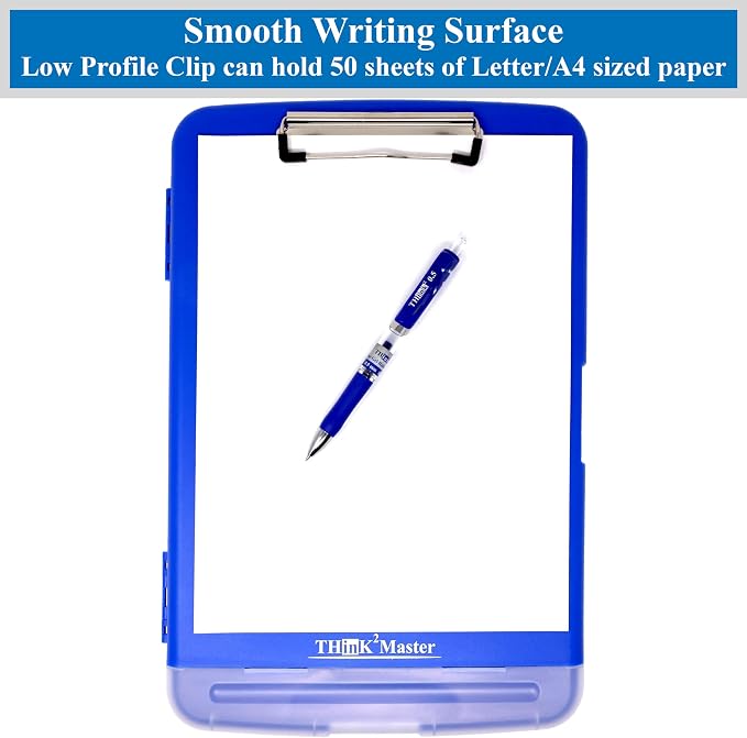 Think2Master Blue Plastic Storage Clipboard with Pencil Holder. | 25% Heavier & 25% Sturdier| Heavy Duty. Must Have for Nurses, Teachers & Classrooms.