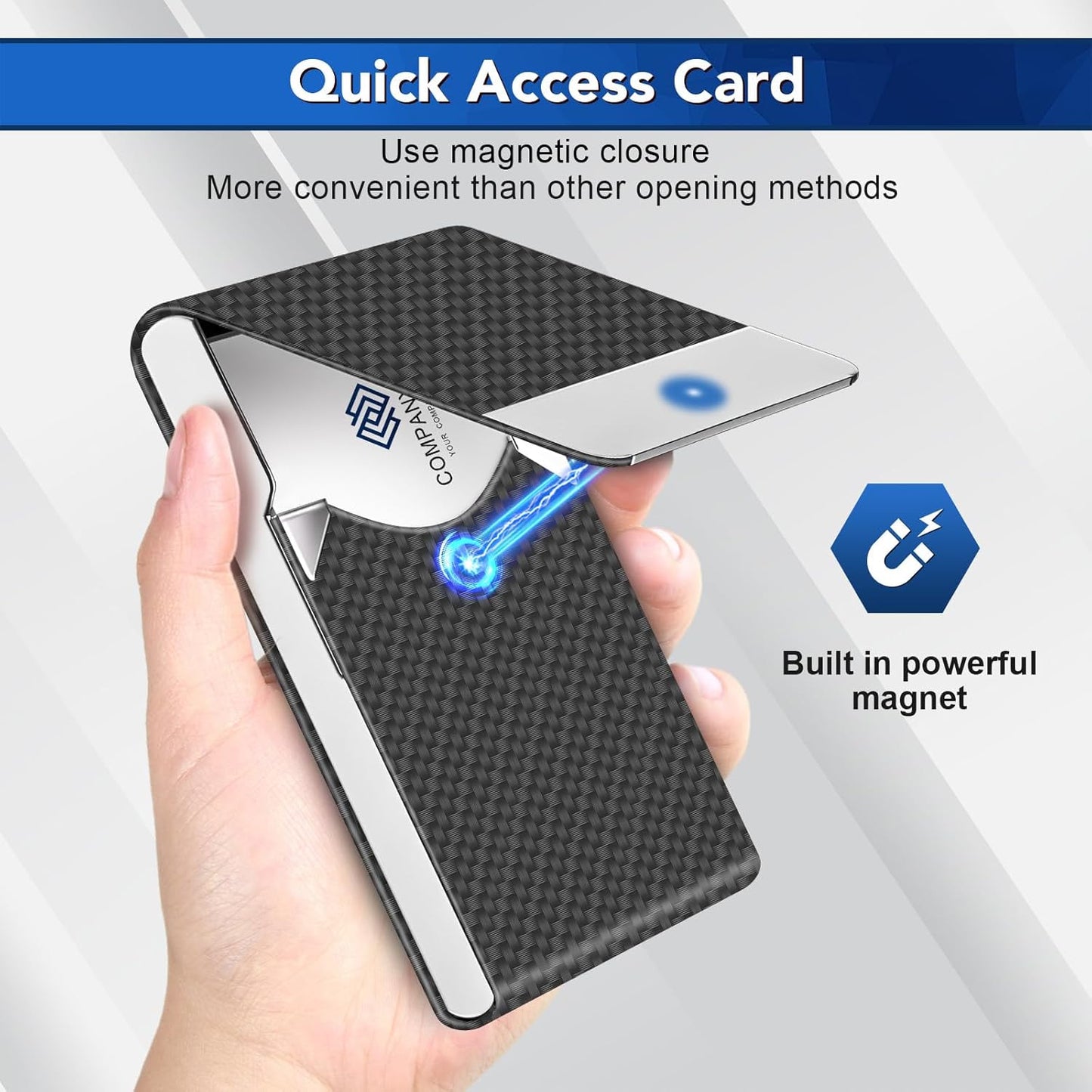Business Card Holder with Ultra Slim Design, Business Card Case with Premium PU Leather, Suit Pocket Metal Card Holder for Women/Men, Magnetic Closure Quick Access Cards, Small and Easy to Carry