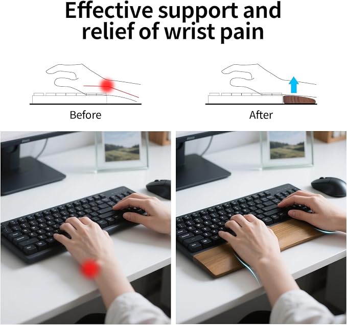 Ergonomic Wood Wrist Rest Support for 60-68 Key Mechanical Keyboard | 11.8" for 60%-75% Key Keyboard, Wrist Pain Relief, Easy to Clean and Smooth No Odor, Support Wrist to Coding Typing and Play