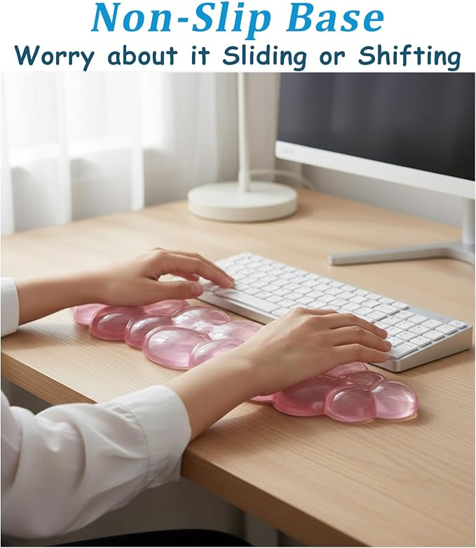 Gel Cloud Wrist Rest Set, Clear Gel Cloud Keyboard Wrist Rest with Non-Slip Base, Ergonomic Wrist Support for Typing Pain Relief, Cute Wrist Pad for Office, Gaming, Computer, Laptop - Pink