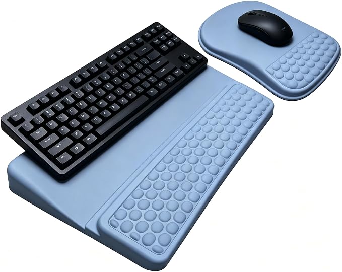 Keyboard Wrist Rest -Ergonomic Keyboard Stand with Wrist Rest- with Carpal Tunnel Pain Relief Massage Bumps and Full Memory Gel Design - Ideal Frequent Computer (Grey)