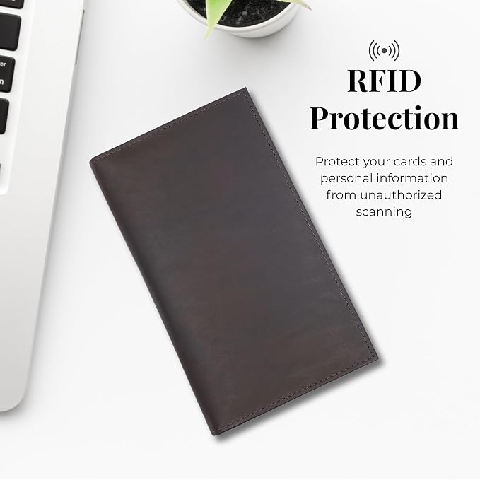20 Card Wallet for Men, Long RFID Leather Credit Card Holder, Brown | 2 Bill Compartments | ID Window | Open Bifold | Organized Carry | Jacket Friendly