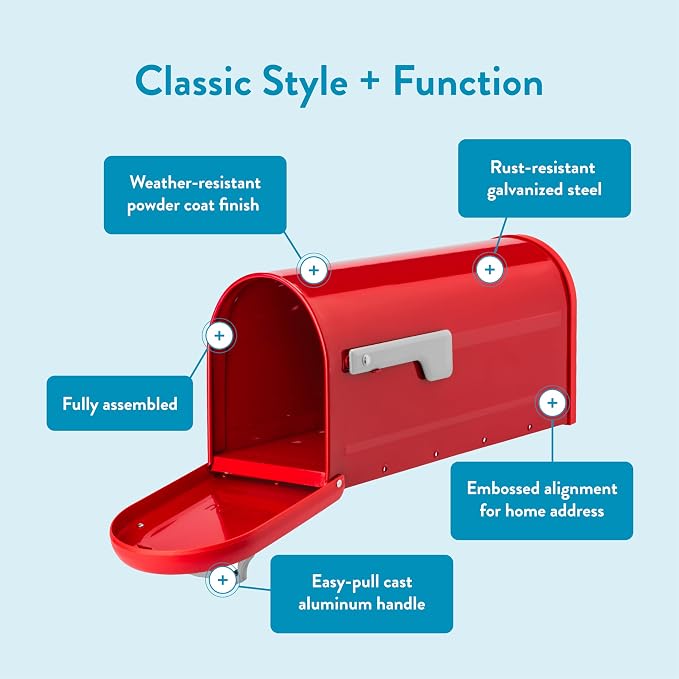 Architectural Mailboxes Chadwick Post Mount Mailbox, Red, Medium | Galvanized steel build for outside with weather-resistant build and rust-resistant powder-coat finish. USPS approved.