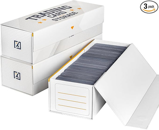 HOMEXPRO Easy Fold Trading Card Storage Box [3 PACK] Magnetic Lid | Toploader Storage Box Fits 800 Cards, 200 Toploaders, or 50 One Touch | Baseball Card Storage Box - Labels included