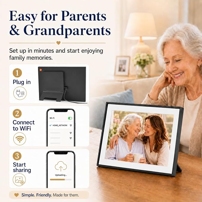 Digital Picture Frame 10.1 Inch WiFi Digital Photo Frame with 64GB Storage, Touchscreen IPS Display, Instant App Sharing, Auto Rotate, for Parents & Family
