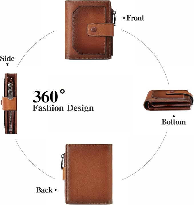 GAEKEAO Genuine Leather Wallets for Men with Zipper, RFID Blocking Mens Wallet with Coin Pouch, Bifold Wallet with 2 ID Windows in Gift Box, Billeteras de Hombres
