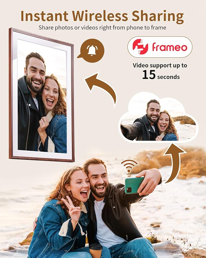 FRAMEO 15.6 Inch 32GB WiFi Large Digital Photo Frame 1920 * 1080 IPS FHD Touch Screen Smart Digital Picture Frame, Wall Mountable, Auto-Rotate,Share Instantly, Birthday Gifts for Women, Mom