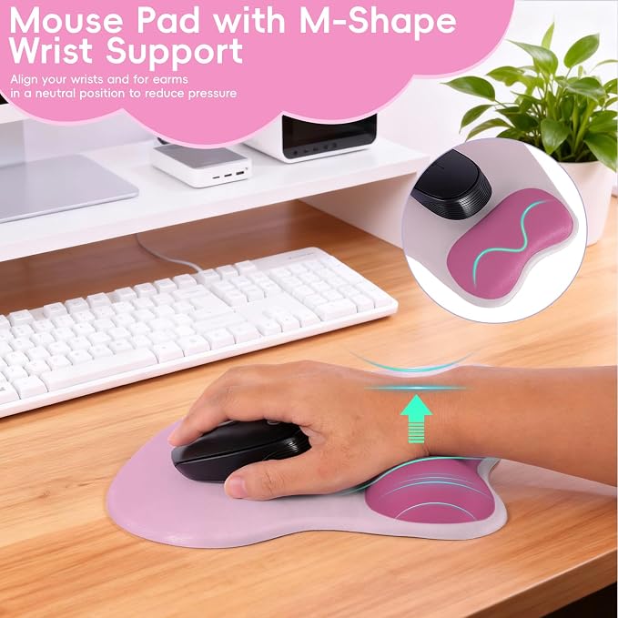 Ergonomic Mouse Pad,Non Slip Mousepad Wrist Rest Support for Office, Computer, Laptop & Mac(A-Warm Pink)