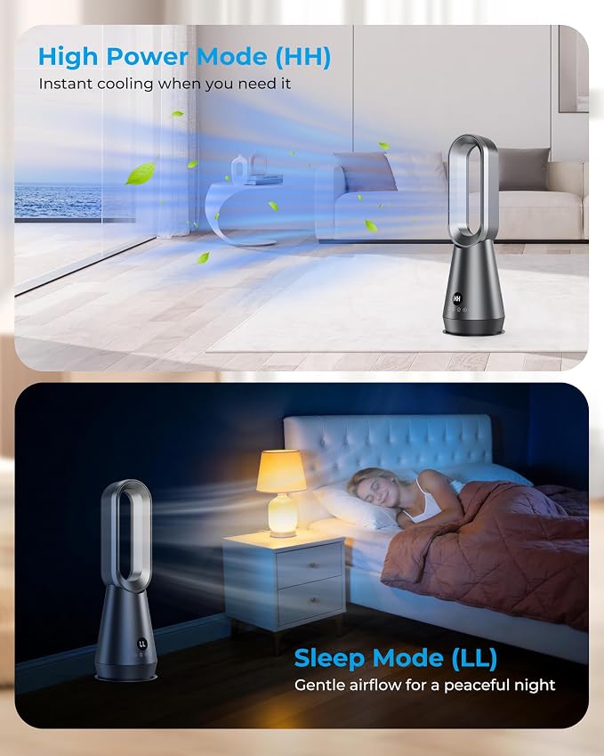 22" Small 32dB Silent Bladeless Tower Fan with Remote, Magnetic Washable Filter, LED Display, 8 Speed Settings, 80 Oscillation, 1-9H Timer, 30W Energy Saving for Indoor Use Bedroom and Office