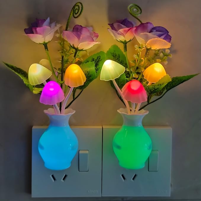 AUSAYE 4 Pack Plug in LED Night Light Sensor Rose Light, Energy Saving Lamp Dream Nightlight Rose Flower Mushroom Night Lights for Kids Adults Bedroom,Bathroom,Stairs,Kitchen,Hallway