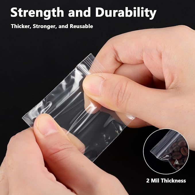 500 PCS 2" x 2" Small Plastic Bags for Jewelry Mini Clear Plastic Poly Bag 2 Mil with Resealable Lock Seal Zipper for Storage Gifts Candy Screws