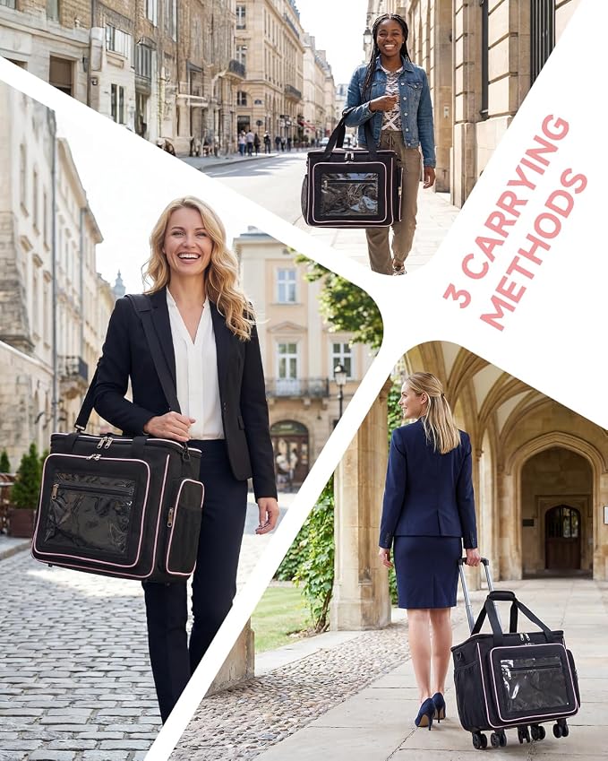 Amythe Teacher Bag with Wheels, 15.6" Rolling Briefcase for Women for Work | Water-Resistant • Detachable Trolley & 5 Wheels • Charger & bottle storage