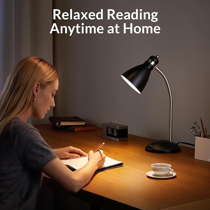 LEPOWER Metal Desk Lamp, Adjustable GooseNeck Reading Light for Bedroom | Compact & Sturdy, Space-Saving for Bedside & Dorm, E26 Table Lamp, Eye-Caring, Ideal for Study, Office, Back to School