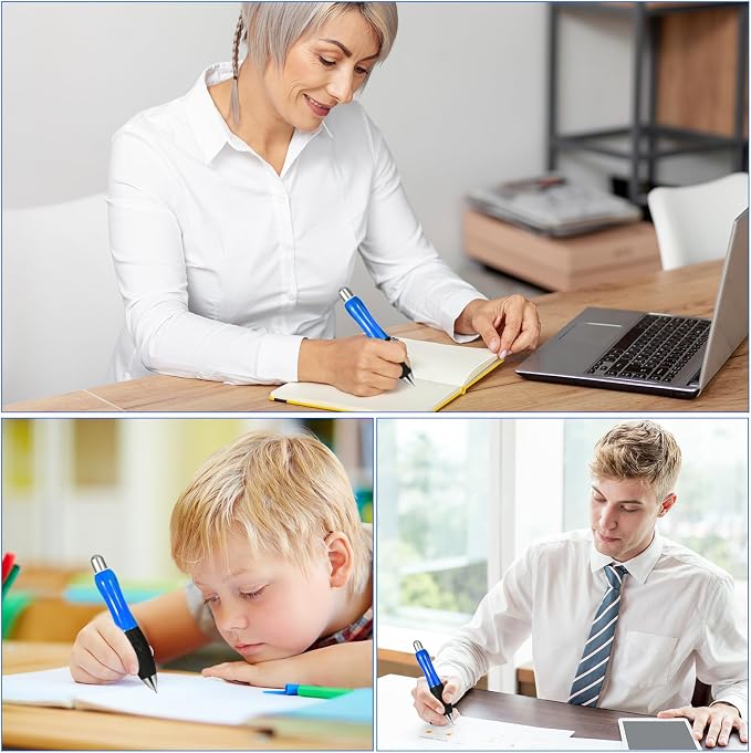 Sibba Heavy Weighted Ballpoint Pens 3 Pack Big Fat Pens with Refills - Wide Grip Assistive Writing Pens for Tremors, Carpal Tunnel, Weak Hands - Office & Home Use (Blue)