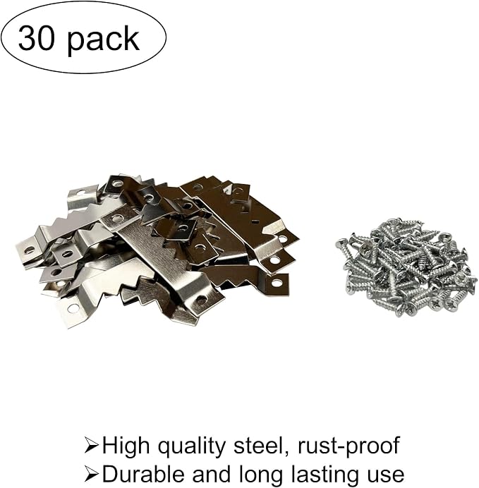 30 Pack Large Sawtooth Picture Hangers Steel Picture Hanging Picture Frames Hangers with Screws Picture Hang Solutions, for Hanging Clock Paintings Artwork Picture Frame Hook Photos (Silver)
