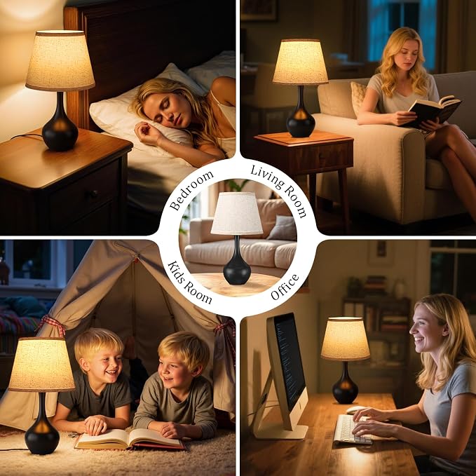 16.1" Touch Table Lamp for Nightstand, 3 Way Dimmable Small Bedroom Lamp | Touch Control, Bulb Included, Black Bedside Lamps for Desk, Night Stands, Living Room, End Table, Corded