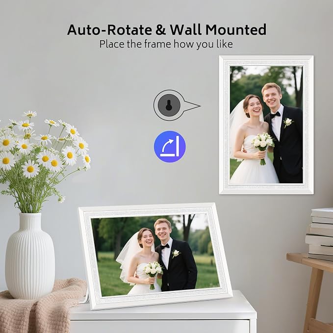 Uhale 10.1 Inch Digital Picture Frame 32GB Momery White WiFi Electronic Photo Frame IPS HD Touch Screen Display Share Photos/Videos Instantly Anywhere Gifts for Mom Dad Grandparents