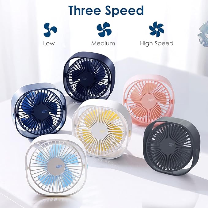 Simpeak Small USB Fan Small Quiet Portable USB Powered ONLY (No Battery), Cooling 3 Speed Setting 360° Adjustable Swivel Desktop Personal Fan for Home Office Bedroom Outdoor Travel Summer (White)