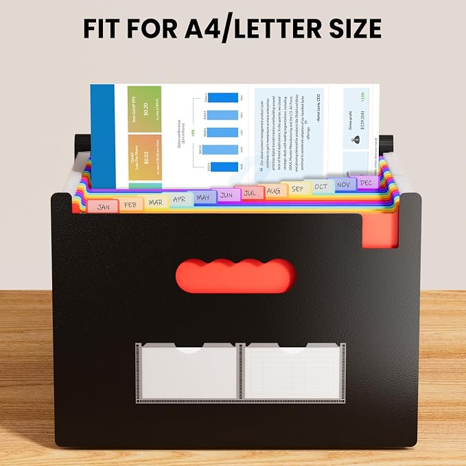 Sooez 24 Pockets Expanding File Folder, Accordion File Organizer, Letter/A4 | Expandable Cover, Desktop Accordion Folders Letter A4 Paper Document Storage Organizer, Blue