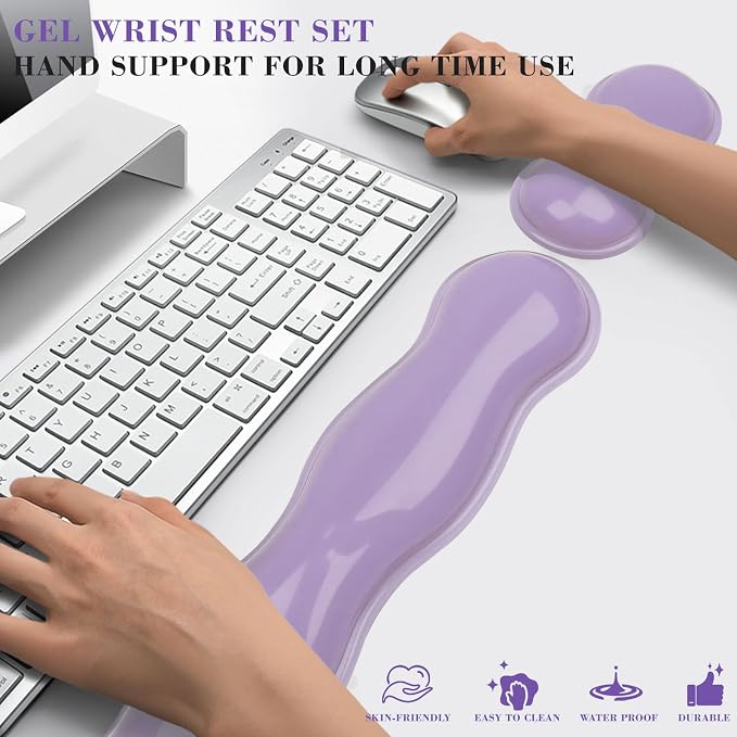Gel Wrist Rest for Keyboard and Mouse, Wrist Rest for Keyboard, Mouse Wrist Support, Pain Relief, Cool Touch, Non-Skid, Mouse Wrist pad
