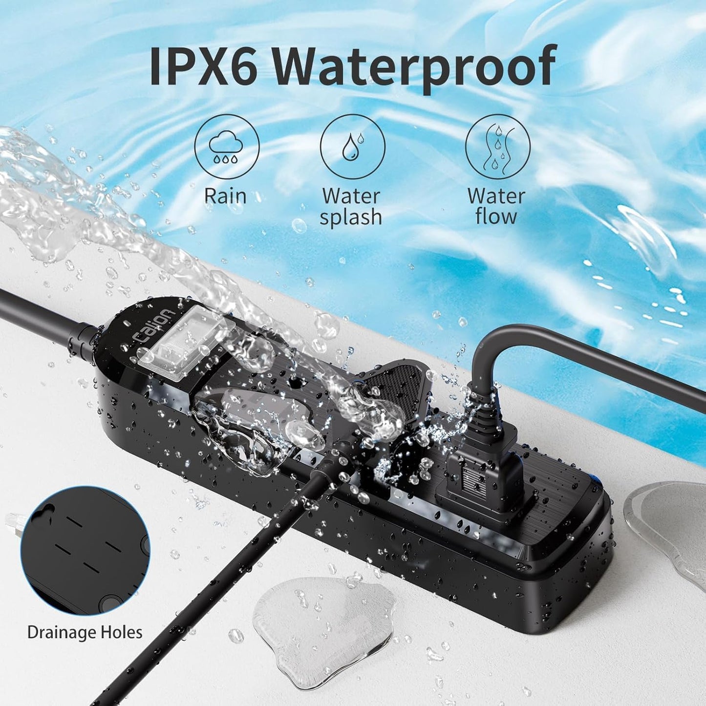 IPX6 Outdoor Power Strip Weatherproof, Waterproof Surge Protector with 3 Wide Outlet 25FT Long Extension Cord, Wall Mountable for Outside Decorations and More UL Listed(Black)