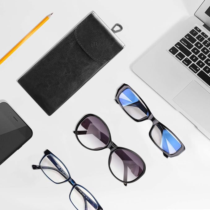 FINTIE Double Glasses Case with Carabiner Hook, Portable Vegan Leather Eyeglass Case Anti-scratch Sunglasses Pouch