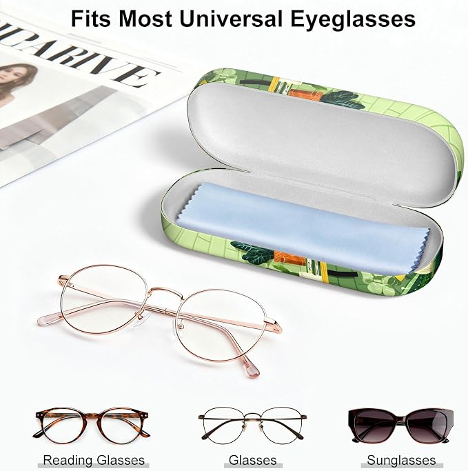 Hard Shell Leather Sunglasses Case,Classic Fashionable Cute Large Glasses Case for Women Men,Sunglass Eyeglasses