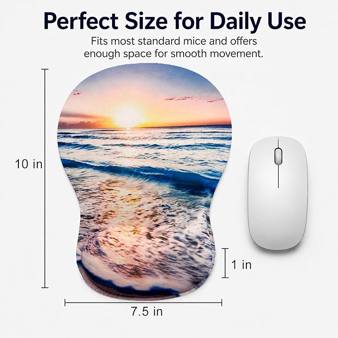 Mouse Pad with Wrist Rest Ergonomic Memory Foam Support, Non-Slip Rubber Base, Comfortable Typing Cushion for Home Office Computer Laptop, Beach