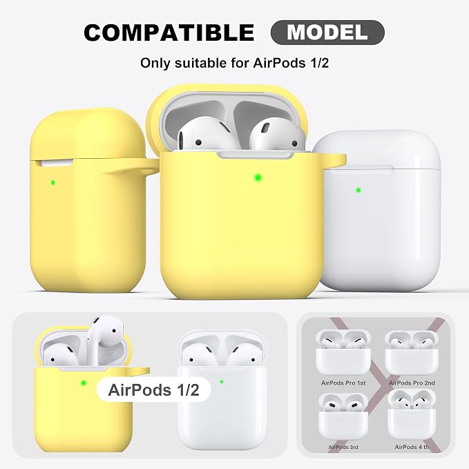R-fun for AirPods 1/2 Case, Soft Silicone Protective Cover with Keychain and Cleaning Pen, Compatible with AirPods 2nd/1st Generation (2016/2019), Full Drop Protection Cover, Yellow