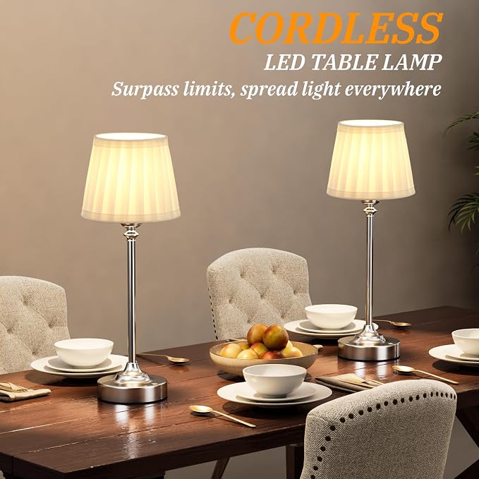 Kakanuo Cordless Table Lamp Rechargeable Silver - 1 Pack 4000mAH Battery Operated Lamp for Decor, 3000K Stepless Dimming Touch Control Wireless Lamp for Bedroom, Dining Table, Counter, Living Room